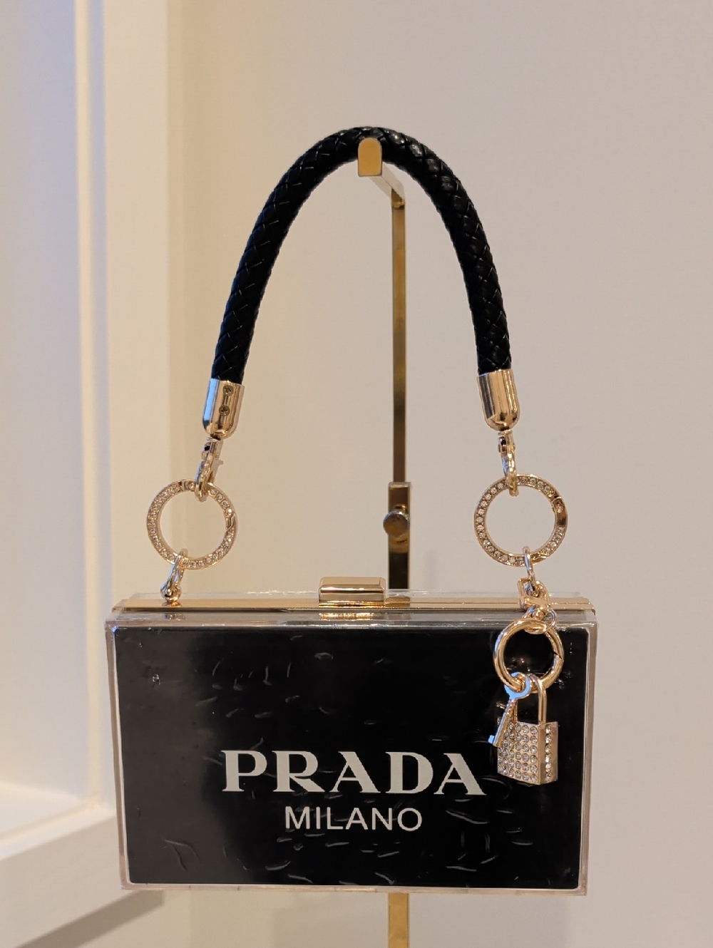 Upcycled Black Box Top-Handle Clutch with Gold Accents